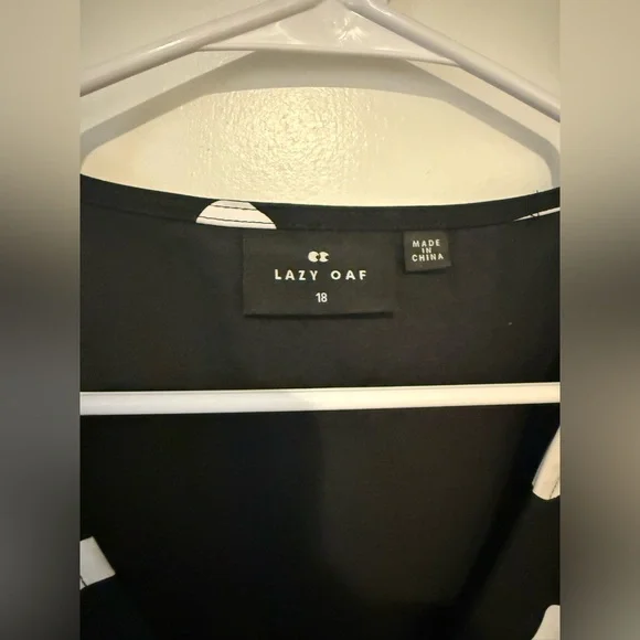 Lazy Oaf Black Happy Sad Puff Sleeve Mini Dress with White Smiley Faces Plus 18 - Picture 7 of 7